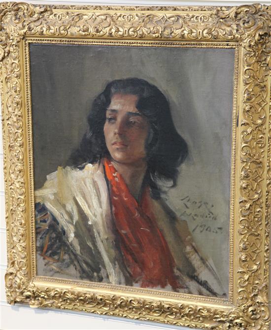 Spanish School Portrait of a young woman 23.5 x 19.5in.